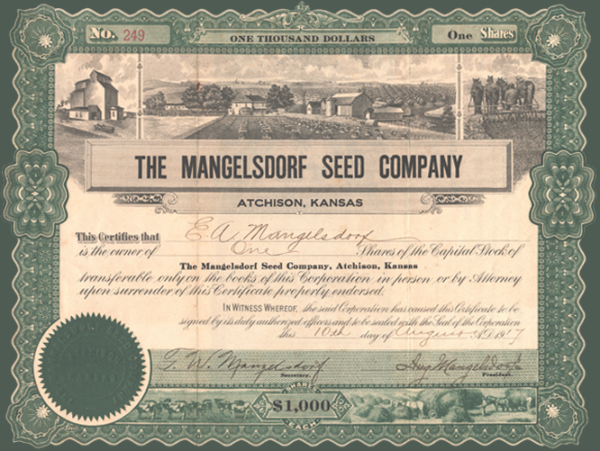 The Mangelsdorf Seed Company Stock Certificate